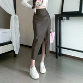 Autumn Front Split Long New High Waist Classic Office Pleated A-Line Skirt